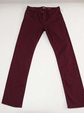7 For All Mankind Men's Slimmy Slim Straight Jeans Size 32 x 33 NWT Maroon Red
